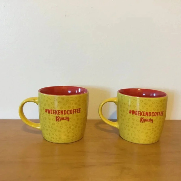 Kahlua Mugs Lot 2 Deja Brew and Sorry I'm Latte Ceramic  Red Yellow - Picture 2 of 4